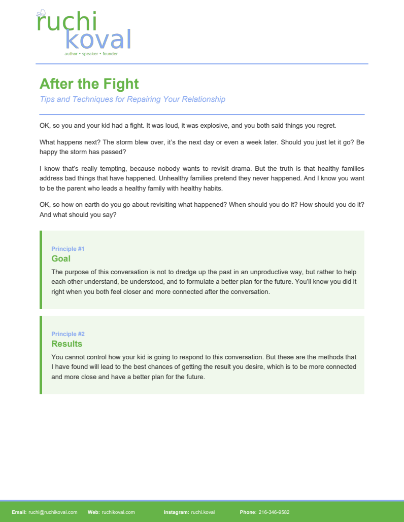 Full preview of the first page of the After the Fight parent guide